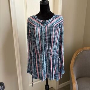 Lane Bryant Blue and Pink Plaid Blouse